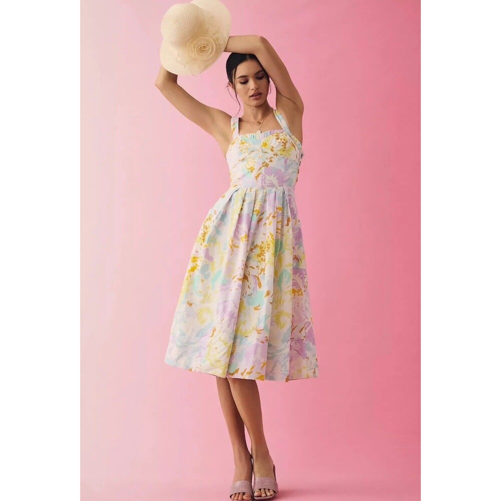 Anthropologie Maeve Midi Dress Cotton Retro Preppy  Boho Corset Vacay Medium